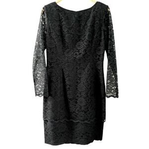 VINTAGE 1990s Black Lace Dress Long Sleeve Boat Neck Midi sz 10 Gigi by Gillian
